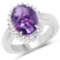 4.99 Carat Genuine Amethyst and White Topaz .925 Sterling Silver Ring