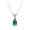 Pear Emerald and Diamond Solitaire Pendant Necklace 14k White Gold