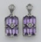 Art Deco Style Amethyst w/ Diamond Earrings - Sterling Silver