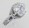 Victorian Style 6.5 Carat CZ Solitare Ring with Sapphire Accents Sterling Silver