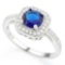 1 1/5 CARAT CREATED BLUE SAPPHIRE & 1/3 CARAT (36 PCS) FLAWLESS CREATED DIAMOND 925 STERLING SILVER