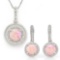 1 1/3 CARAT CREATED PINK FIRE OPALS & GENUINE DIAMONDS 925 STERLING SILVER JEWELRY SET