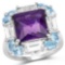 7.51 Carat Genuine Amethyst, Swiss Blue Topaz and White Topaz .925 Sterling Silver Ring