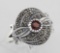 Antique Style Round Red Garnet and Marcasite Ring - Sterling Silver