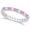 Diamond and Pink Sapphire Eternity Ring Stackable 14k White Gold (0.63ct)