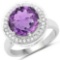 4.27 Carat Genuine Amethyst and White Topaz .925 Sterling Silver Ring