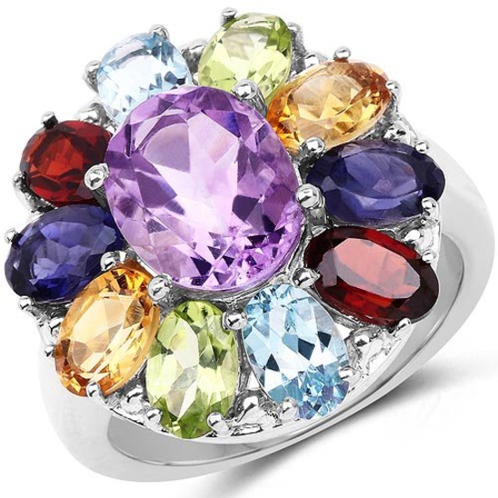 6.77 Carat Genuine Multi Stone .925 Sterling Silver Ring