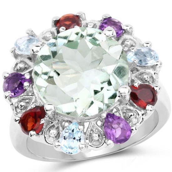 6.53 Carat Genuine Multi Stones .925 Sterling Silver Ring