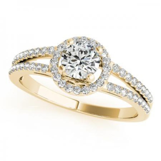 CERTIFIED 18K YELLOW GOLD .95 CT G-H/VS-SI1 DIAMOND HALO ENGAGEMENT RING