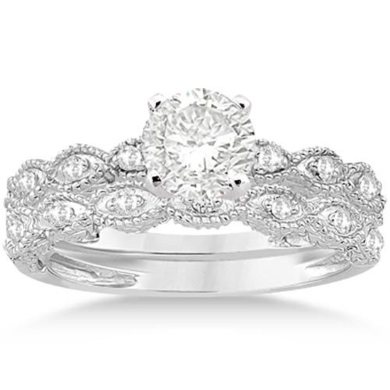 Antique Diamond Engagement Ring Set 14k White Gold (1.10ct)