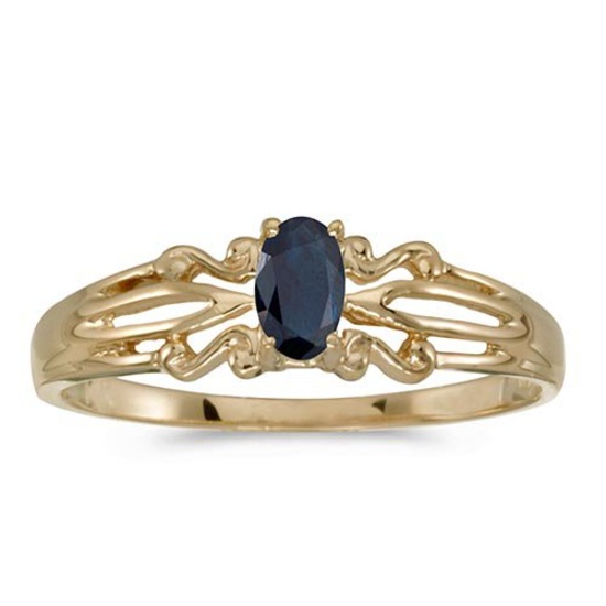 Certified 14k Yellow Gold Oval Sapphire Ring 0.25 CTW