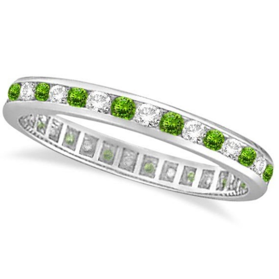 Peridot and Diamond Channel-Set Eternity Ring 14k White Gold (1.04ct)