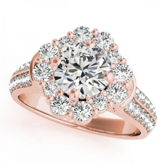 CERTIFIED 18KT ROSE GOLD 1.74 CT G-H/VS-SI1 DIAMOND HALO ENGAGEMENT RING