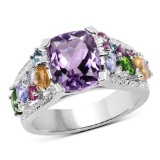 4.44 Carat Genuine Multi Stone .925 Sterling Silver Ring