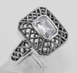 Cubic Zirconia Filigree Ring - Sterling Silver