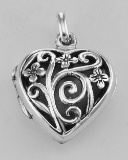 Sterling Silver Floral Filigree Heart Locket - Aromatherapy Locket