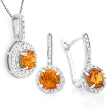 2 2/5 CARAT DARK CITRINE & DIAMOND 925 STERLING SILVER SET ( Earring & Pendant)