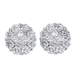 Diamond Clusters Flower Stud Earrings in 14k White Gold (1.50 ctw)
