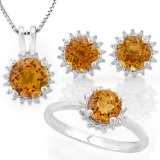 3 3/4 CARAT DARK CITRINE 925 STERLING SILVER SET ( Ring, Earrings and Pendant)