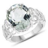 7.10 Carat Genuine Green Amethyst .925 Sterling Silver Ring