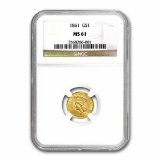 1861 $1 Indian Head Gold MS-61 NGC
