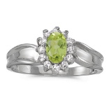 Certified 14k White Gold Oval Peridot And Diamond Ring 0.54 CTW