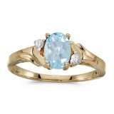 Certified 14k Yellow Gold Oval Aquamarine And Diamond Ring 0.6 CTW