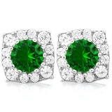 2 2/5 CARAT CREATED EMERALD & 1/4 CARAT (26 PCS) FLAWLESS CREATED DIAMOND 925 STERLING SILVER EARRIN