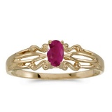 Certified 14k Yellow Gold Oval Ruby Ring 0.18 CTW