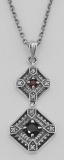 Art Deco Style Genuine Red Garnet and Filigree Necklace - Sterling Silver