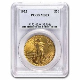 1922 $20 Saint-Gaudens Gold Double Eagle MS-63 PCGS