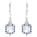 2 CARAT WHITE TOPAZ & CREATED SAPPHIRE & DIAMOD 925 STERLING SILVER EARRINGS