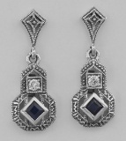 Sapphire and CZ Filigree Earrings - Sterling Silver