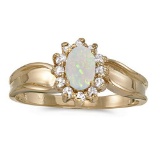 Certified 14k Yellow Gold Oval Opal And Diamond Ring 0.33 CTW