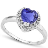 2 CARAT LAB TANZANITE & DIAMOND 925 STERLING SILVER RING