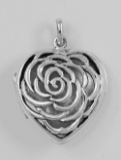 Sterling Silver Large Filigree Rose Heart Locket