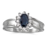 Certified 14k White Gold Oval Sapphire And Diamond Ring 0.53 CTW