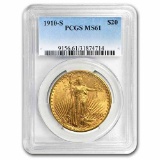 1910-S $20 Saint-Gaudens Gold Double Eagle MS-61 PCGS