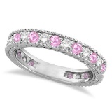 Diamond and Pink Sapphire Ring Anniversary Band 14k White Gold (1.08ct)