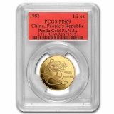 1982 China 1/2 oz Gold Panda MS-69 PCGS