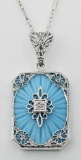 Turquoise Color Filigree Diamond Pendant - Sterling Silver