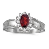 Certified 14k White Gold Oval Garnet And Diamond Ring 0.61 CTW