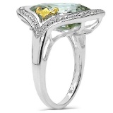 8.14 Carat Genuine Green Amethyst and 0.06 ct.t.w Genuine Diamond Accents Sterling Silver Ring