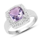 2.21 Carat Genuine Amethyst and White Topaz .925 Sterling Silver Ring