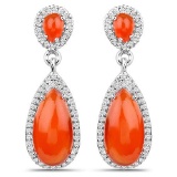 7.88 Carat Genuine Carnelian and White Topaz .925 Sterling Silver Earrings