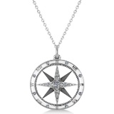 Compass Necklace Pendant Diamond Accented 14k White Gold (0.19ct)