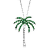 Tsavorite and Diamond Palm Tree Necklace 14k White Gold (0.30ct)