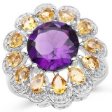 5.37 Carat Genuine Amethyst and Citrine .925 Sterling Silver Ring