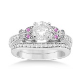 Butterfly Diamond and Pink Sapphire Bridal Set 14k White Gold (1.67ct)