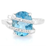 4 4/5 CARAT BABY SWISS BLUE TOPAZ & DIAMOND 925 STERLING SILVER RING